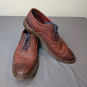 Allen Edmonds Red Leather Neumok Wingtip brogue Derby Shoes Dress Shoe